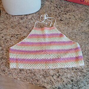 BP from Nordstrom Crochet Halter Crop Top Cottage Stripe NWT